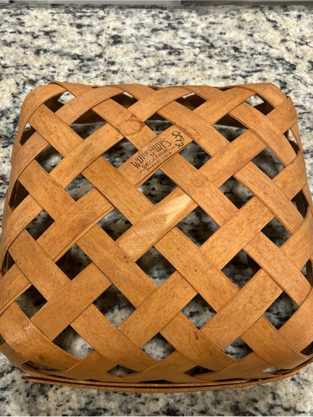 Workshops Of Gerald W Henn Square Basket 12”x 11.5” Leather Handles Signed 1997